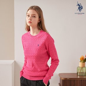 [U.S. POLO ASSN.] SS 여성 화이트라벨 케이블 니트_PINK