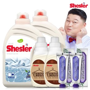 강호동의 쉬슬러 액상 세제 센스티브 3.05L 2개+홈드라이전용 650ml 2개+잇몸케어 치약 100g 2개.