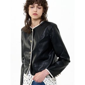 CROPPED FAUX LEATHER JACKET_BLACK IVORY