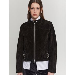 Calf Suede Zip Leather Jacket (Black)