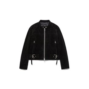 Calf Suede Zip Leather Jacket (Black)