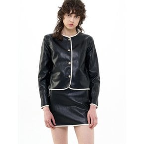 [SET-UP]CROPPED FAUX LEATHER JACKET_BLACK IVORY