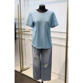 [여주점] 넥라인 배색 라운드 티셔츠 (SATSA5011(BL))