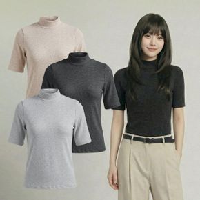 여성 기모 5부 반폴라 티셔츠 겨울 보온 레이어드 이너 기본티_P414402729