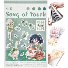 NSHACK 콜라주 소재 플레이크 씰 50 페이지 약 850종 소녀 귀여운 수첩 씰 일본 종이 (AOHARU)