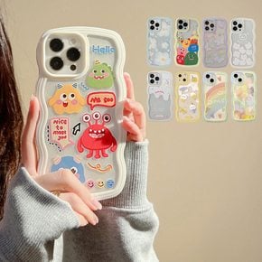 갤럭시 S25 S24 S23 S22 S21 울트라 플러스 귀여운 캐릭터 투명 물결 실리콘 범퍼 하드 케이스