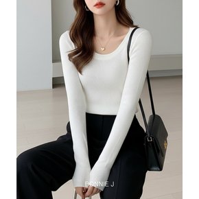 여성 가을 겨울 신상 스쿱넥 U넥 긴팔 니트 티셔츠 슬림핏 핏티 리브니트 골지 5color