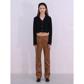 METAL LEATHER CARGO PANTS_BROWN