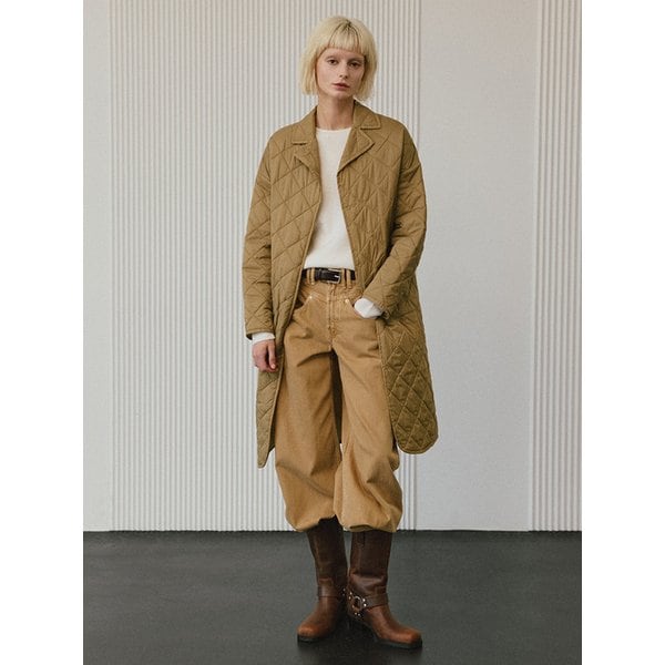 퀼티드 경량 패딩 롱 코트 [그린]