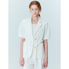 Volume sleeve linen belted jacket_Ivory