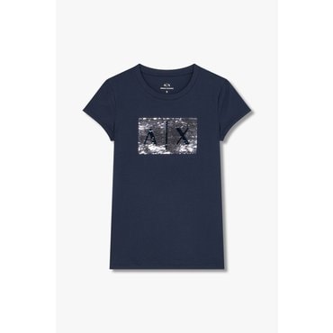 ARMANI EXCHANGE AX 여성 스팽글 로고 크루넥 티셔츠- 네이비(A425130502)