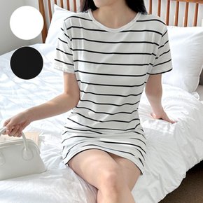 여름 스커트 스트라이프 스판 미니 반팔 원피스 여성 편한 기본