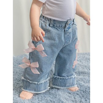 베이비블리 D26304 리본 수술 와이드 청바지