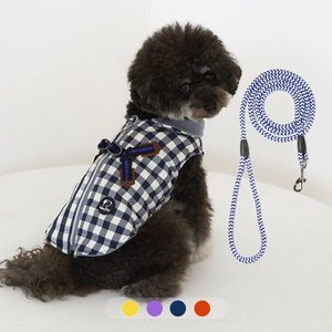 REAL PET CHECK 하네스 점퍼 + 리드 SET 4color 강아지 외출 가슴줄 애견 산책 (XXL)