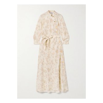 로로피아나 플로럴 프린트 리넨 코튼 블렌드 미디 원피스 1647597333287391