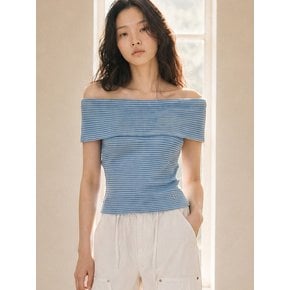 WAFFLE STRIPED OFF-SHOULDER TOP_T513TP115