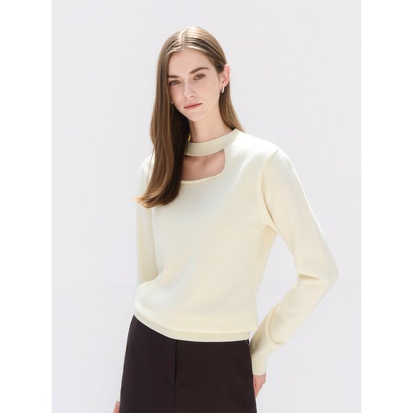 WOOL BLEND GRACEFUL DEEPNECK SCARF KNIT TOP (4COLOR)