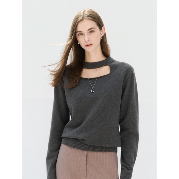 WOOL BLEND GRACEFUL DEEPNECK SCARF KNIT TOP (4COLOR)