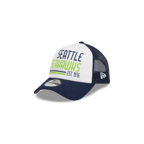 3768435 New Era Mens White/College Navy Seattle Seahawks Stacked A-Frame Trucker 9FORTY Ad