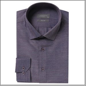 란체티 남성 가을 와인 가로 줄무늬 스티치 슬림핏 긴소매셔츠 LUF4106WI