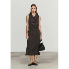 Massimo Dutti 마시모 두띠 드레이프 디테일 미디 드레스 - 데이 다크 브라운 8083492