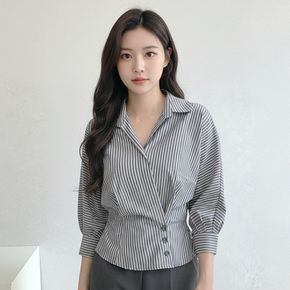 / 스트라이프 핀턱 셔츠 블라우스 세련된 가오리핏 7부 남방 브라우스 하객룩
