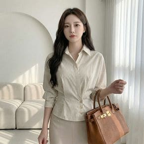 / 스트라이프 핀턱 셔츠 블라우스 세련된 가오리핏 7부 남방 브라우스 하객룩
