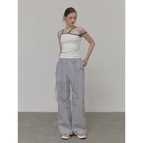 Strap Pintuck Banding Pants, Sky Grey