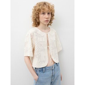 Jacquard Pattern Round Blouse_Ivory