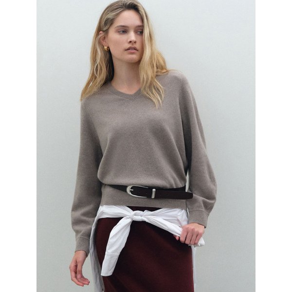 캐시 V넥 볼륨소매 풀오버_베이지