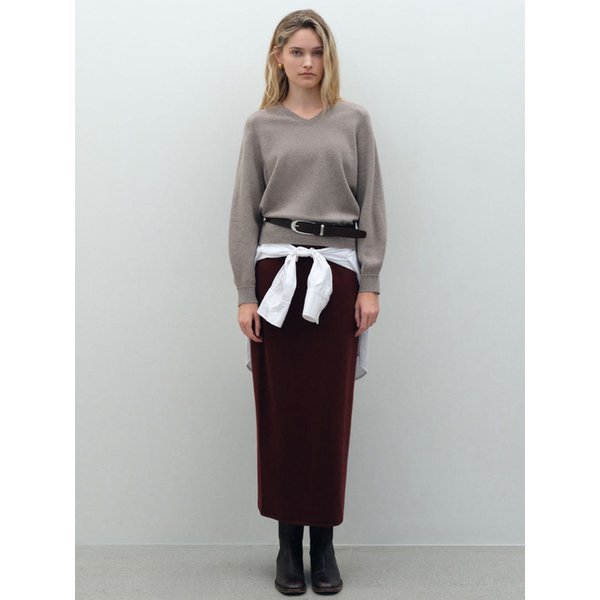 캐시 V넥 볼륨소매 풀오버_베이지