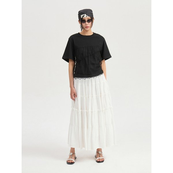 [Re-Order] Shirring Back Banding Long Skirt (dark ivory) LFKAX25560IVD