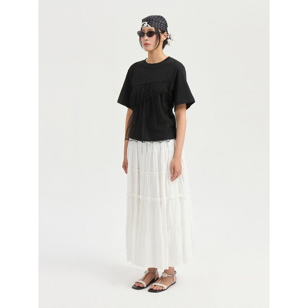 [Re-Order] Shirring Back Banding Long Skirt (dark ivory) LFKAX25560IVD