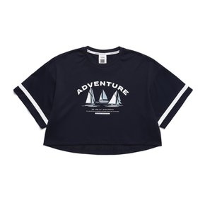 N242WTS430 여성 메쉬 크롭 그래픽 반팔 티셔츠 DEEP SEA NAVY