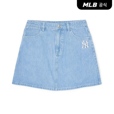 MLB [코리아공식]여성 베이직 미디움로고 데님 스커트 NY (L.Blue)