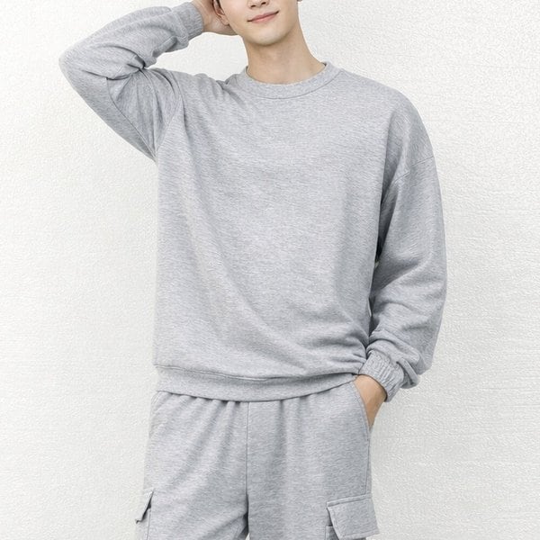 남성 기본 라운드 티셔츠 그레이 데일리 시보리 상의