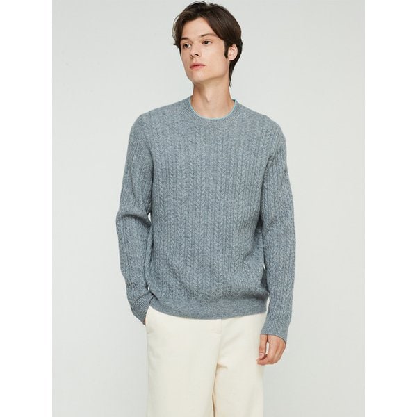 100% 캐시미어 Cable Crew neck Pullover_Melange Grey(MG)