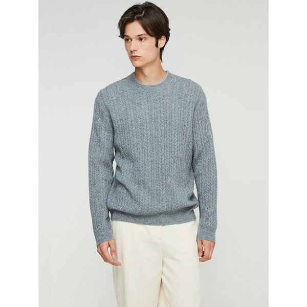 100% 캐시미어 Cable Crew neck Pullover_Melange Grey(MG)