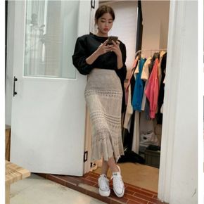 로링 레이스 펀칭 니트 스커트_P302088083
