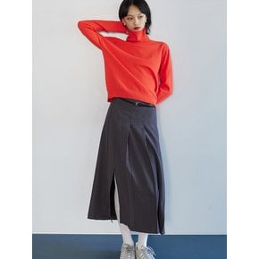 SIDE SLIT PLEATS SKIRT CHARCOAL