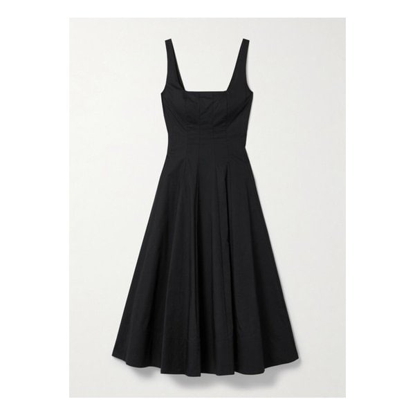 스타우드 웰스 플리츠 코튼 혼방 포플린 미디 드레스 블랙 46376663162859584