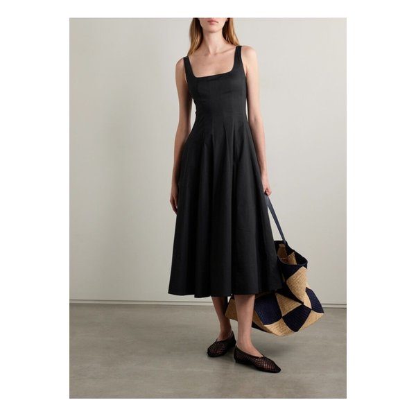 스타우드 웰스 플리츠 코튼 혼방 포플린 미디 드레스 블랙 46376663162859584