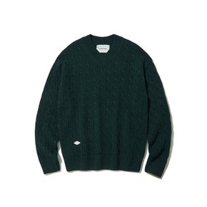 Cable V-neck Wool Sweater_Forest Green