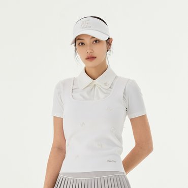 페어라이어 스퀘어넥 진주 리본 베스트 (화이트)