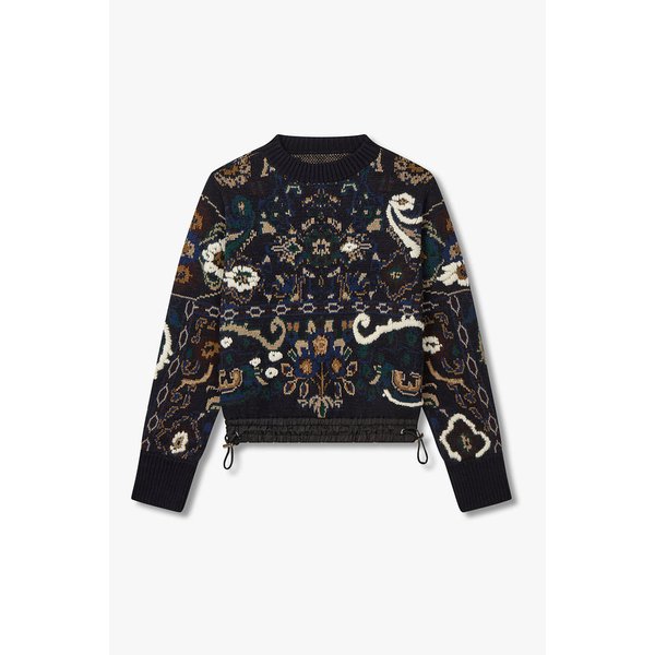 여성 플로럴 자카드 스트링 헴 니트 6415330113000