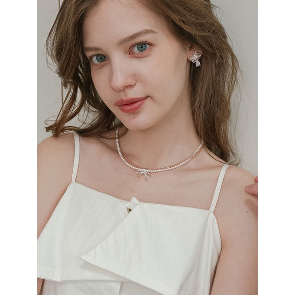 DD_Double pearl bow necklace_SILVER