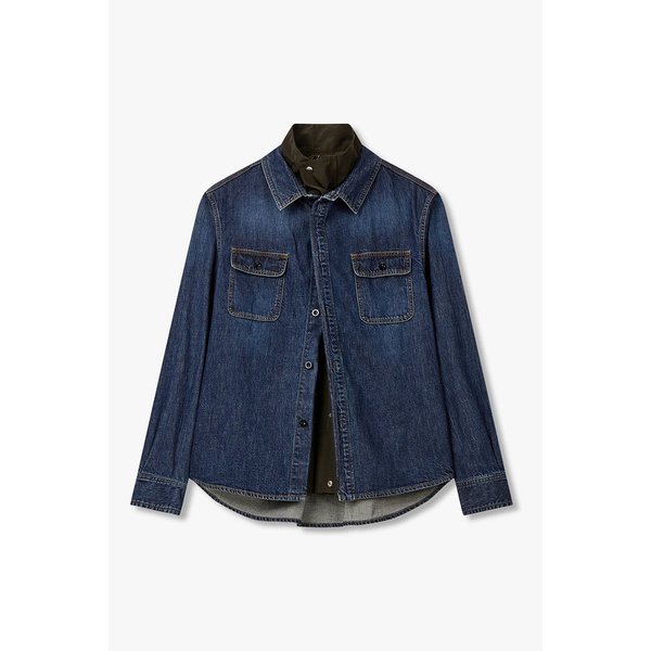 남성 배색 레이어드 패치 데님 셔츠 6425341103000