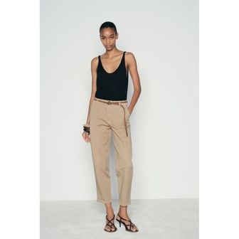 자라 우먼 ZARA 자라 치노 트라우저스 바지 팬츠 브레이디드 벨트 - 컬러   Mid-camel 8709649