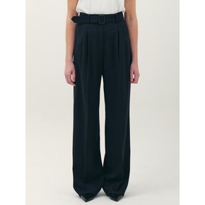 belted wide leg pants_navy