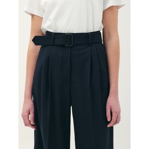 belted wide leg pants_navy